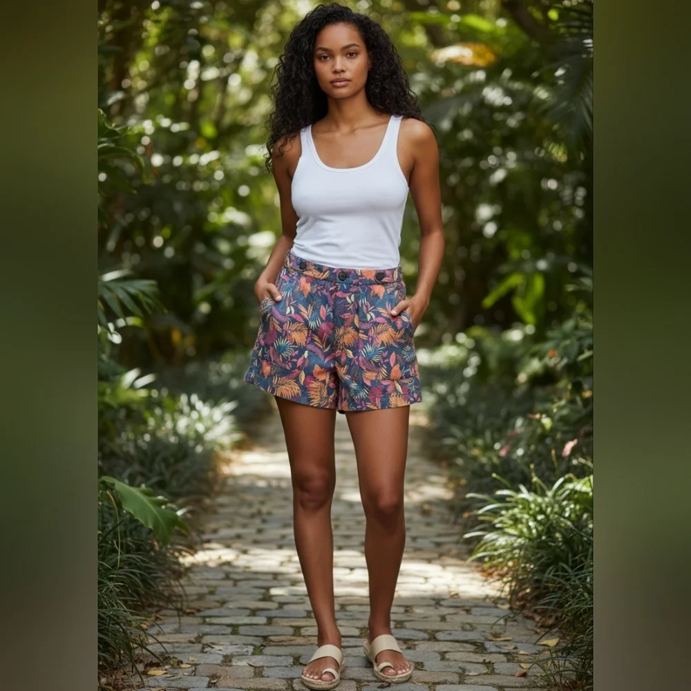 Nicole Miller New York Women's Tropical Print Chino Shorts Size 6 - Picture 9 of 9